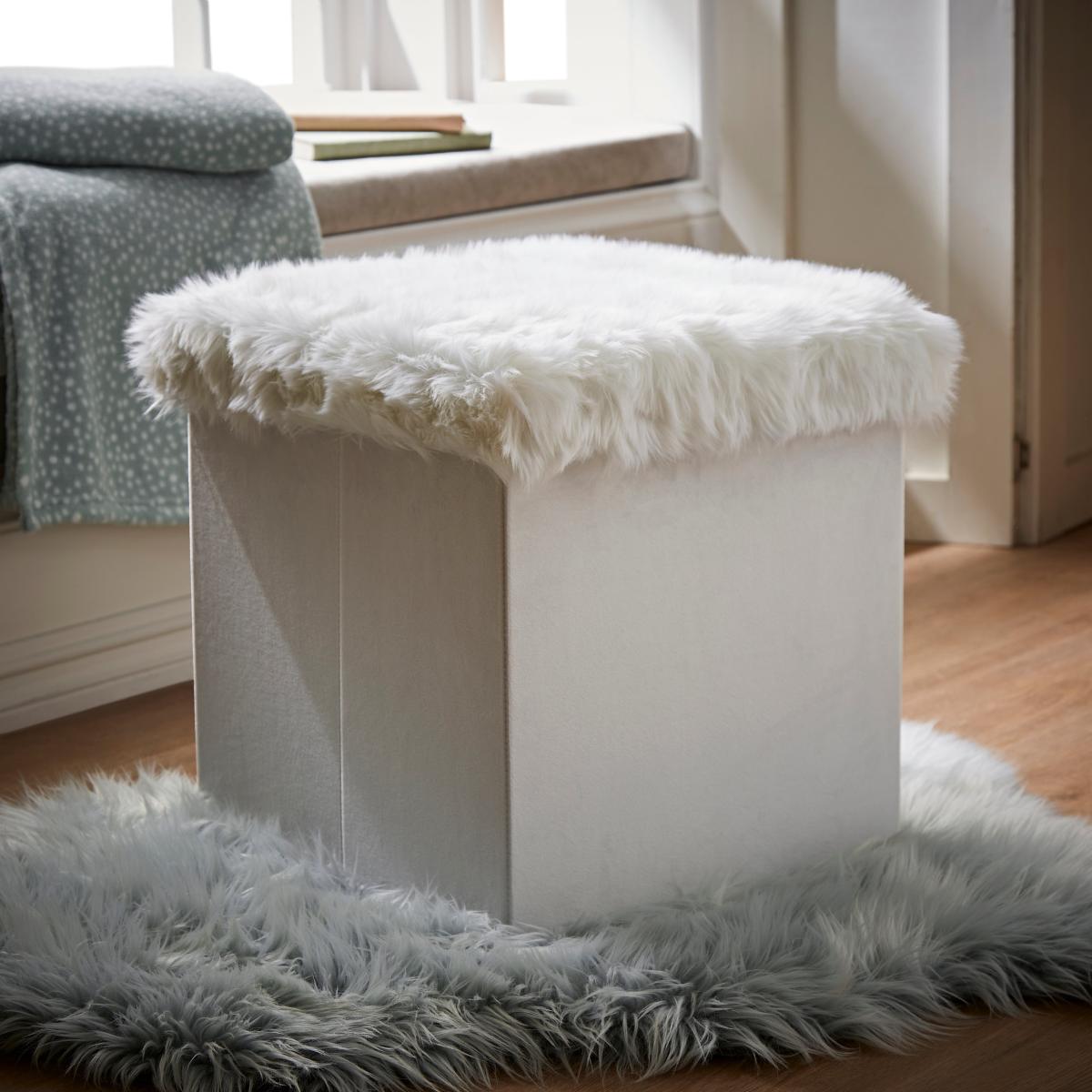 Snowball Faux Fur Foldable Storage Cube White – image 1