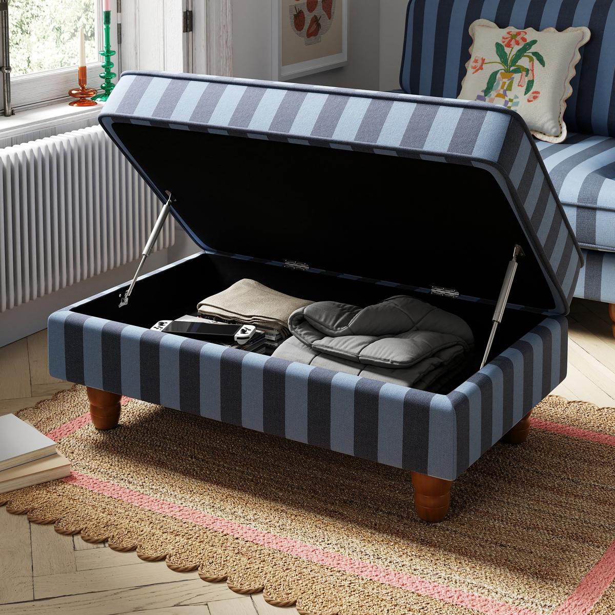 Beatrice Two Tone Woven Stripe Large Storage Footstool Woven Stripe Navy – image 2
