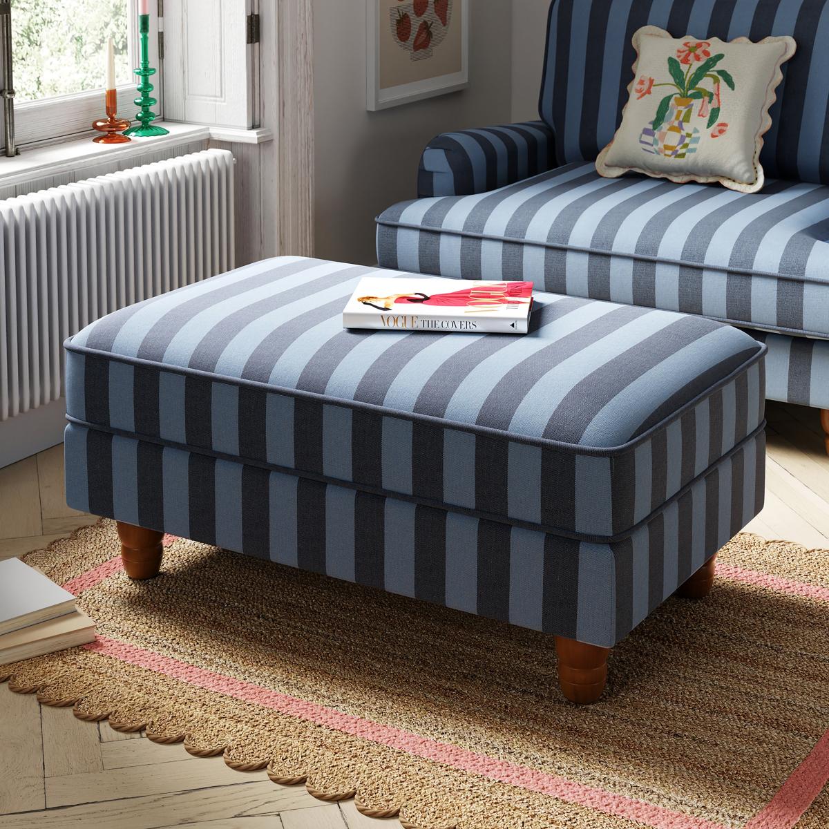 Beatrice Two Tone Woven Stripe Large Storage Footstool Woven Stripe Navy – image 1