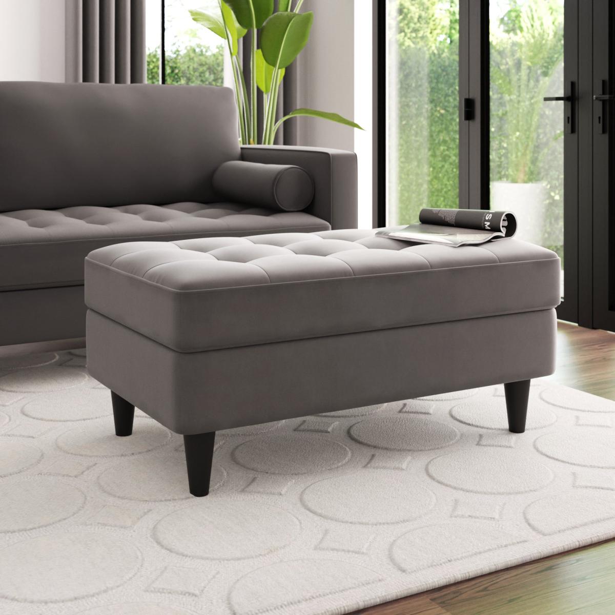 Zoe Velvet Storage Footstool Steeple Grey – image 1