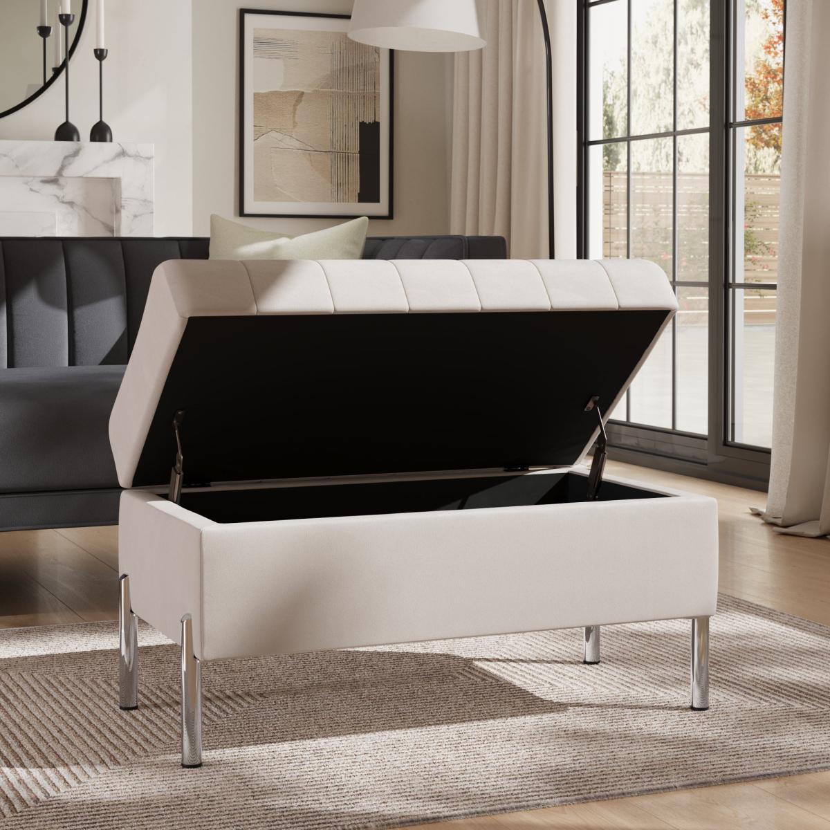 Quilted Velvet Storage Footstool Steeple Grey – image 2