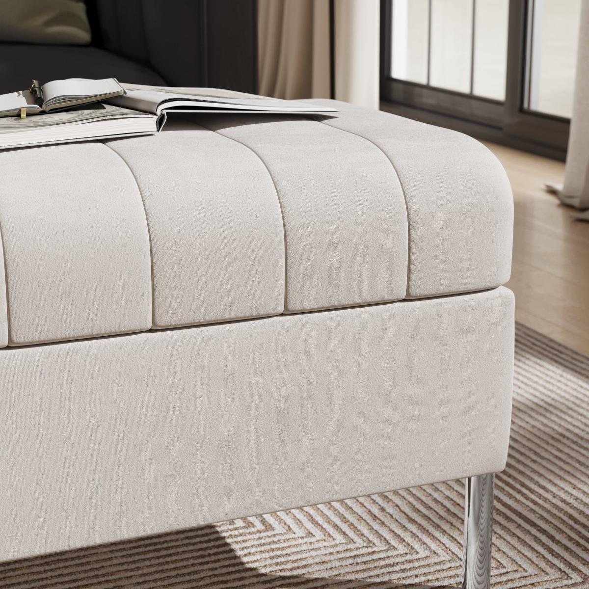 Quilted Velvet Storage Footstool Steeple Grey – image 4