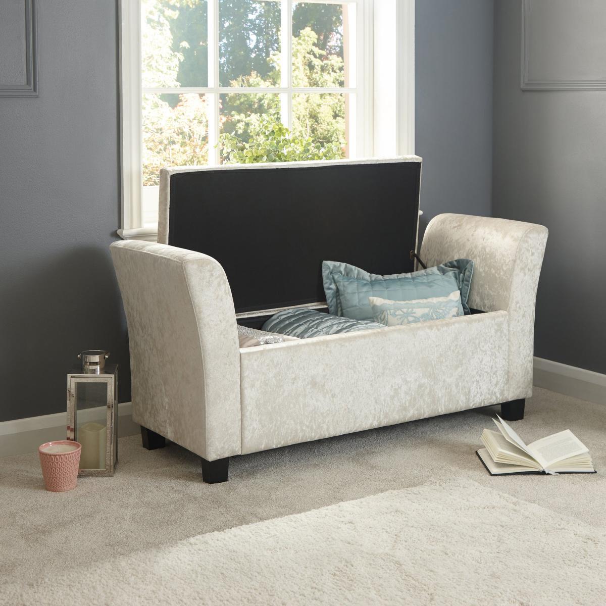 Verona Crushed Velvet Ottoman Window Seat Cream – image 2