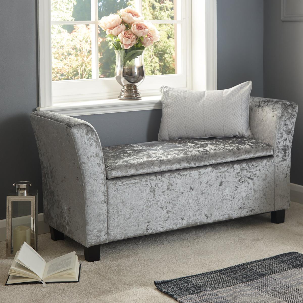 Verona Crushed Velvet Ottoman Window Seat Cream – image 5