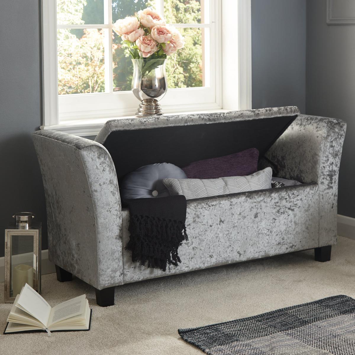 Verona Crushed Velvet Ottoman Window Seat Cream – image 6