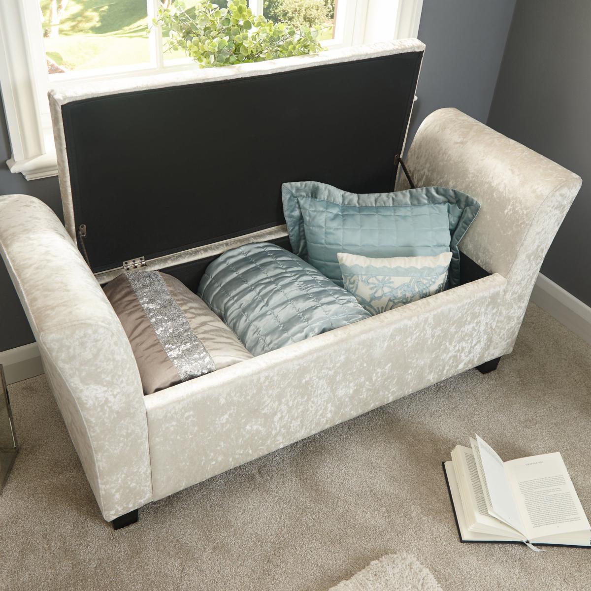 Verona Crushed Velvet Ottoman Window Seat Cream – image 9