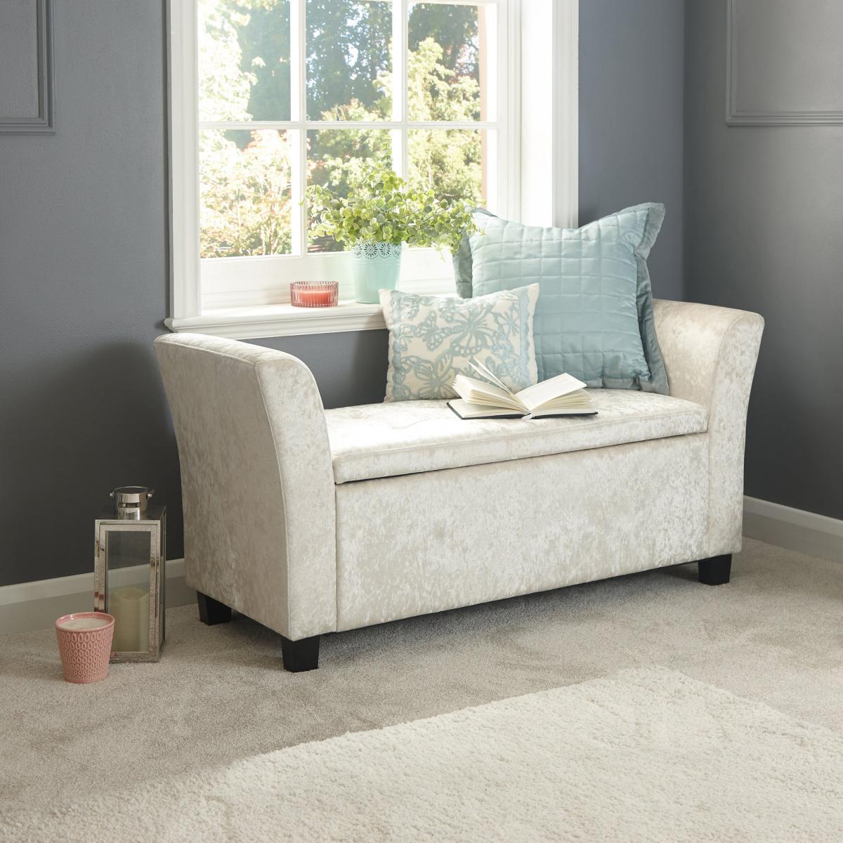 Verona Crushed Velvet Ottoman Window Seat Cream – image 1