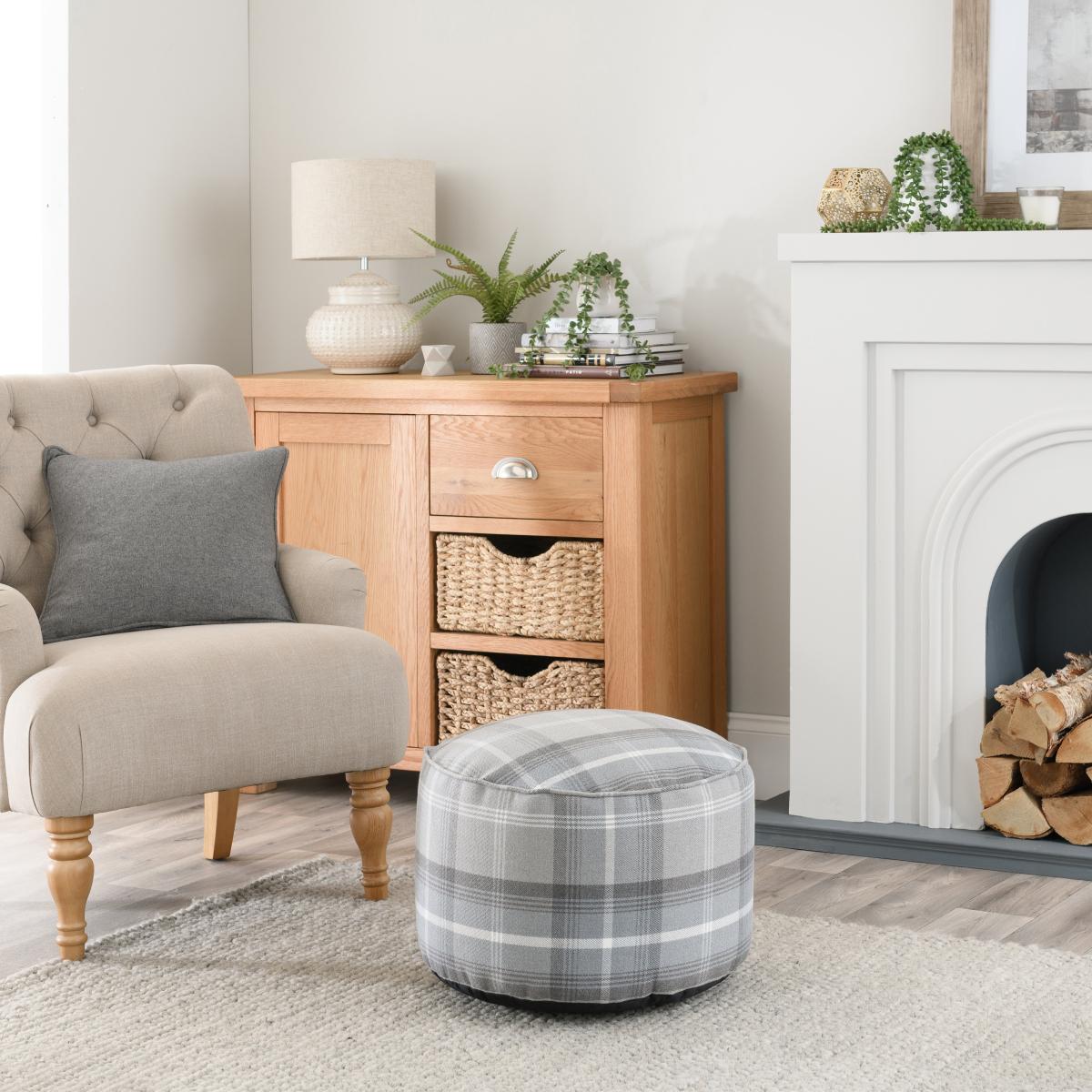 Oswald Check Pouffe Grey – image 1