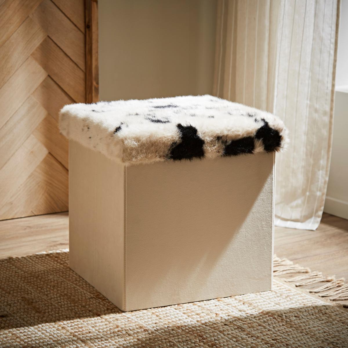Cow Hide Foldable Storage Cube MultiColoured – image 1