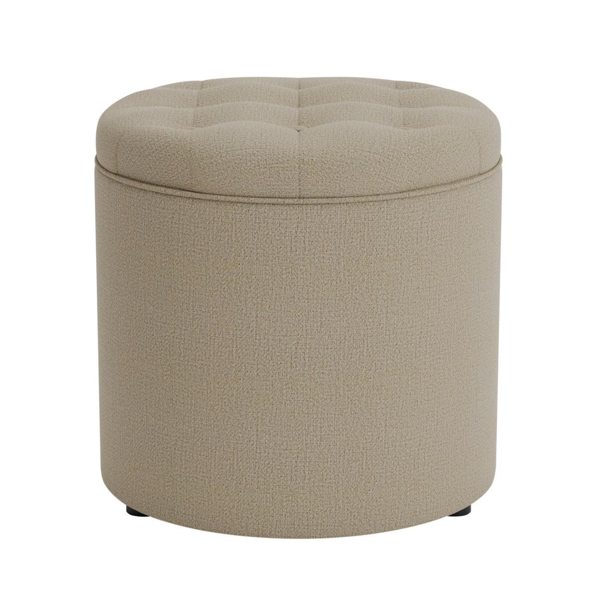 Oswald Faux Wool Round Storage Footstool Natural – image 2