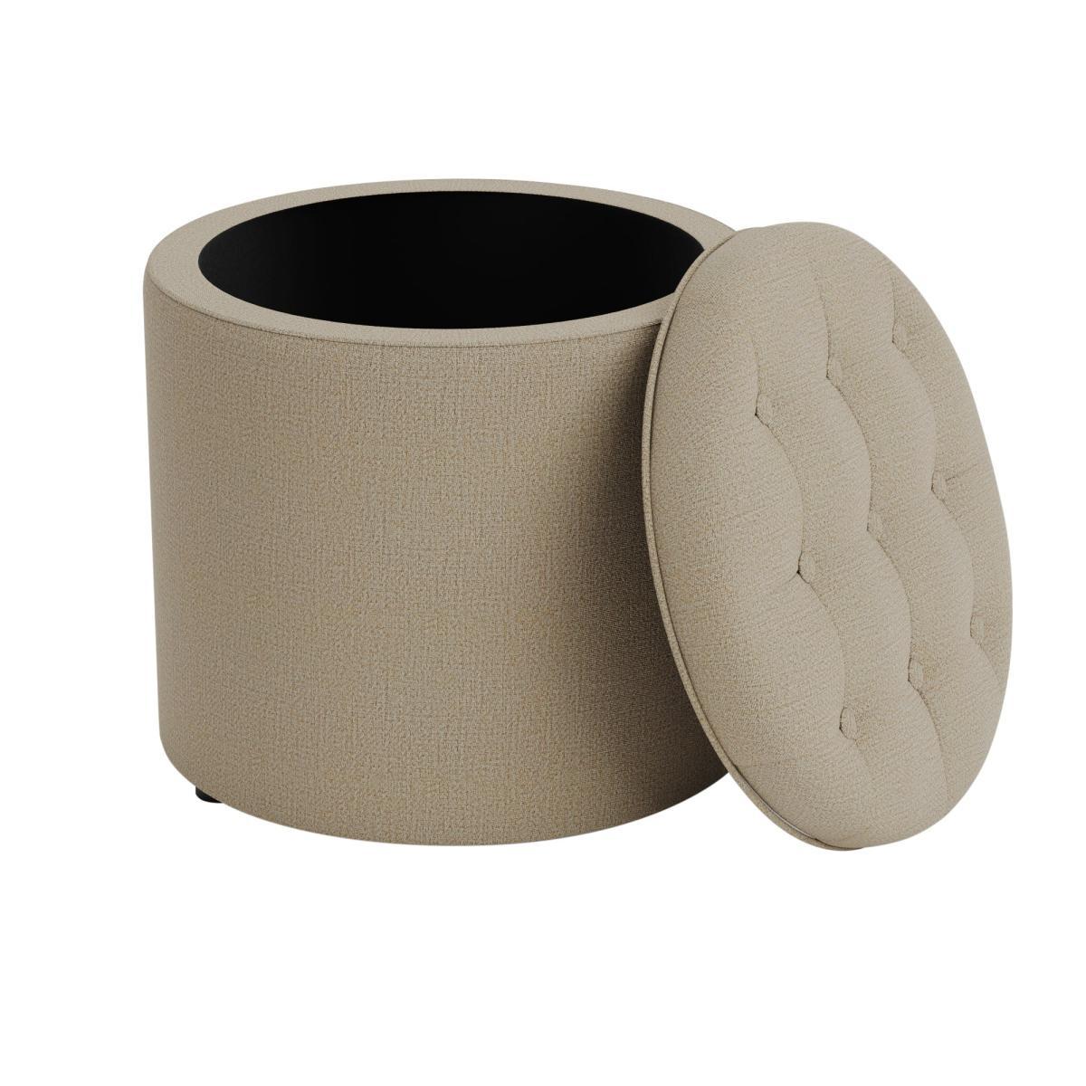 Oswald Faux Wool Round Storage Footstool Natural – image 3