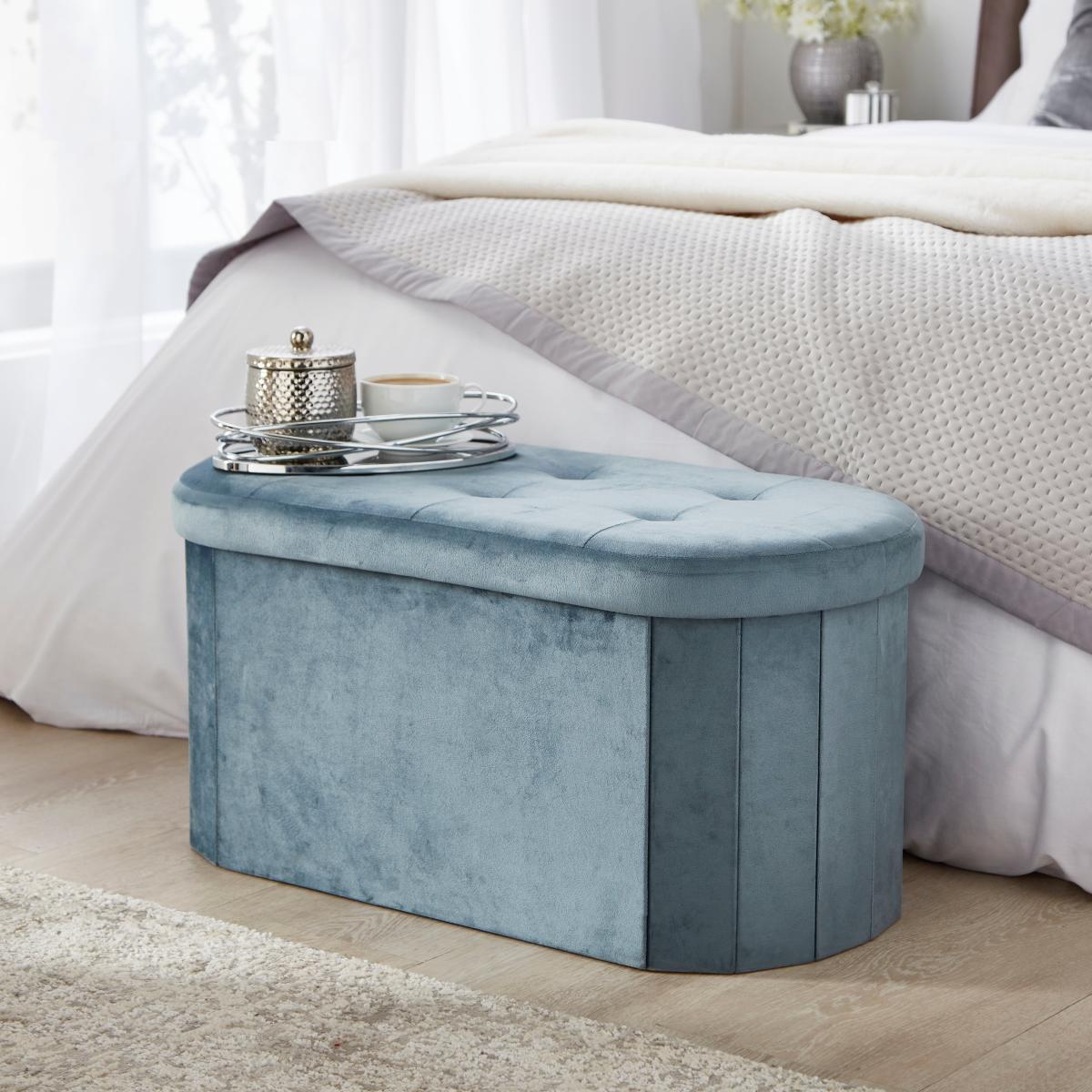 Velvet Lozenge Ottoman Pacific Blue Pacific Blue – image 1