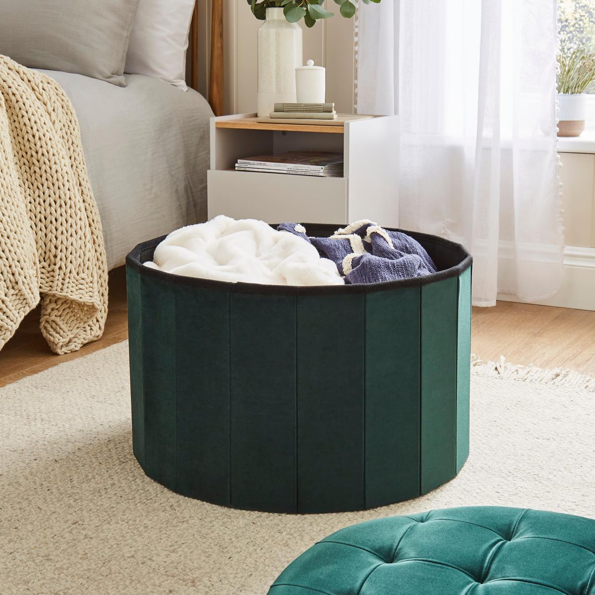 Velvet Large Round Ottoman Bottle (Green) – image 2