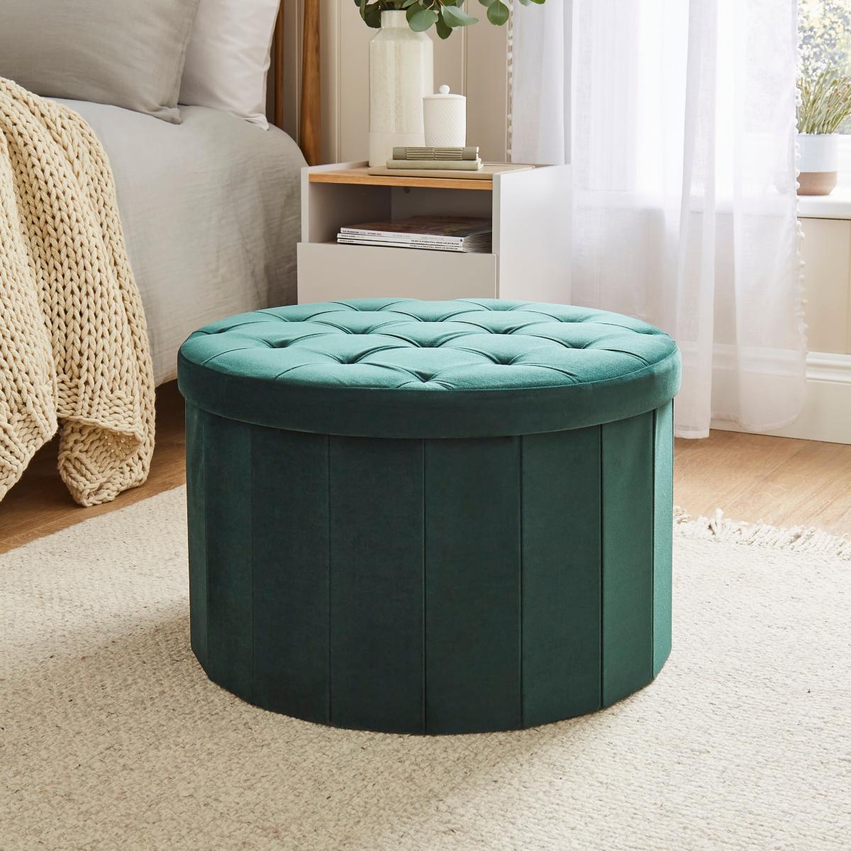 Velvet Large Round Ottoman Bottle (Green) – image 1