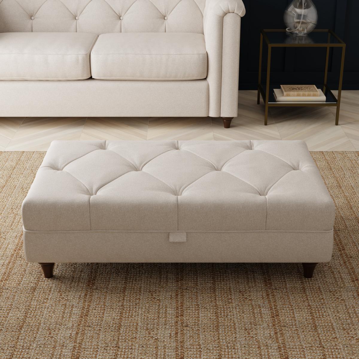 Chesterfield Soft Texture Storage Footstool Natural – image 2