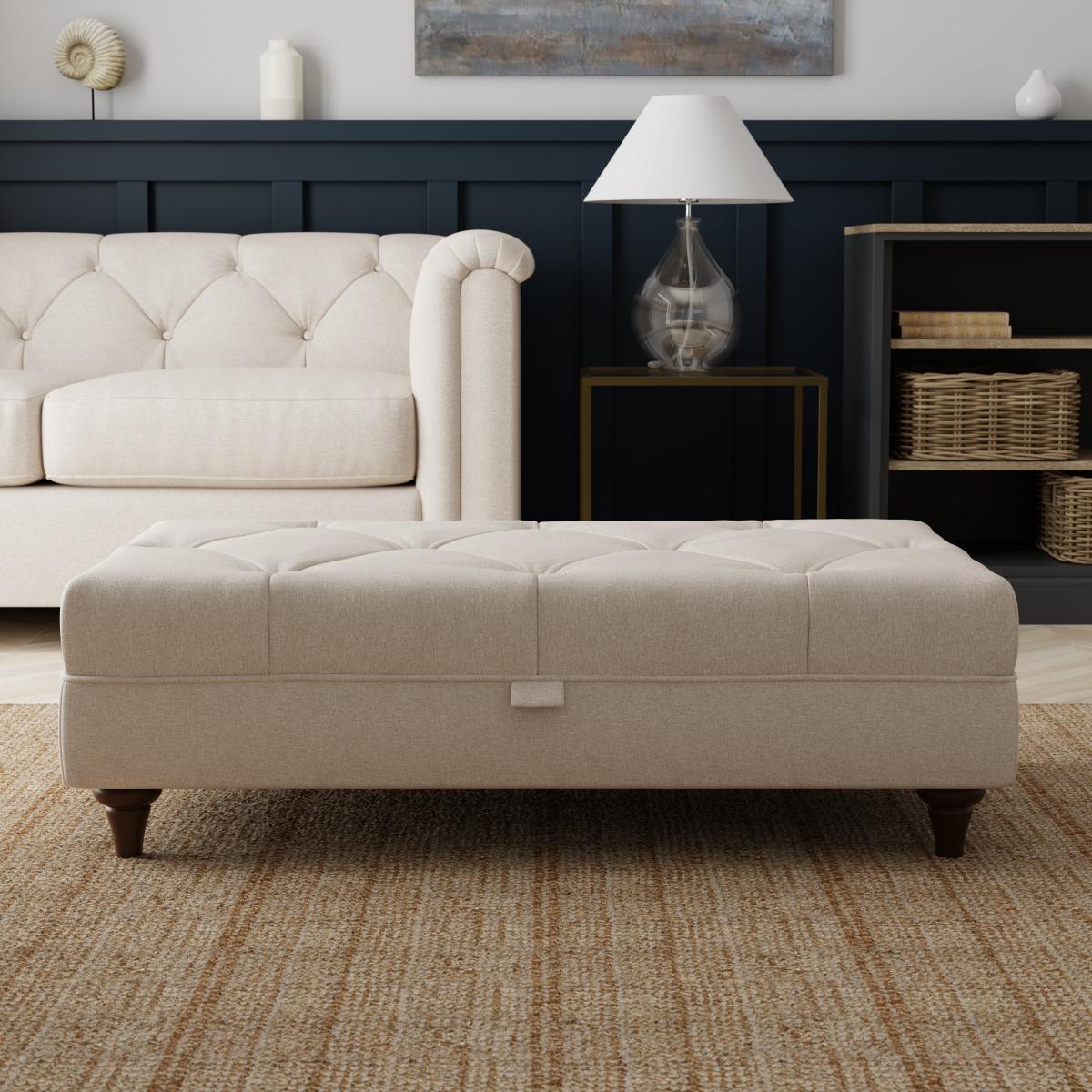 Chesterfield Soft Texture Storage Footstool Natural – image 3