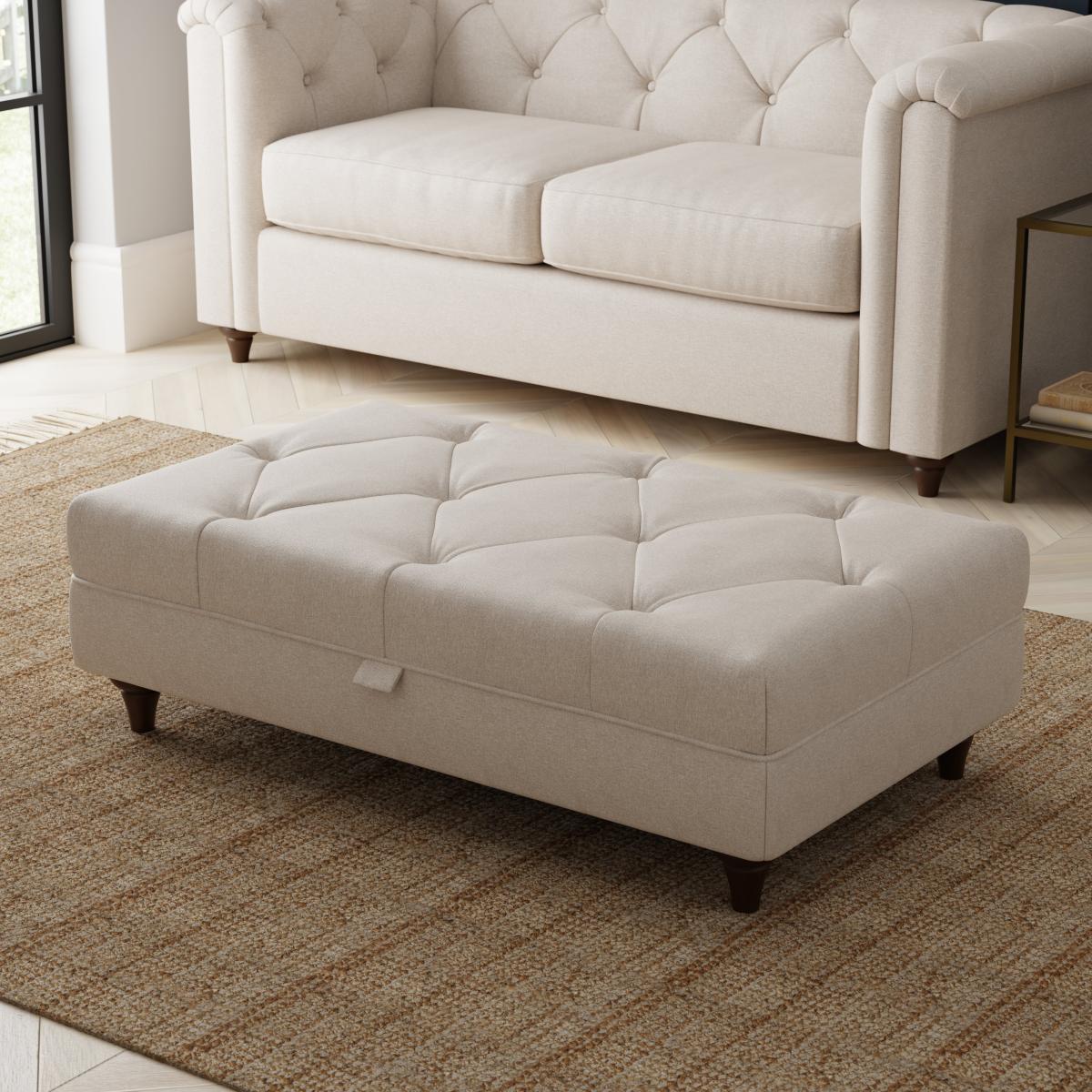 Chesterfield Soft Texture Storage Footstool Natural – image 1