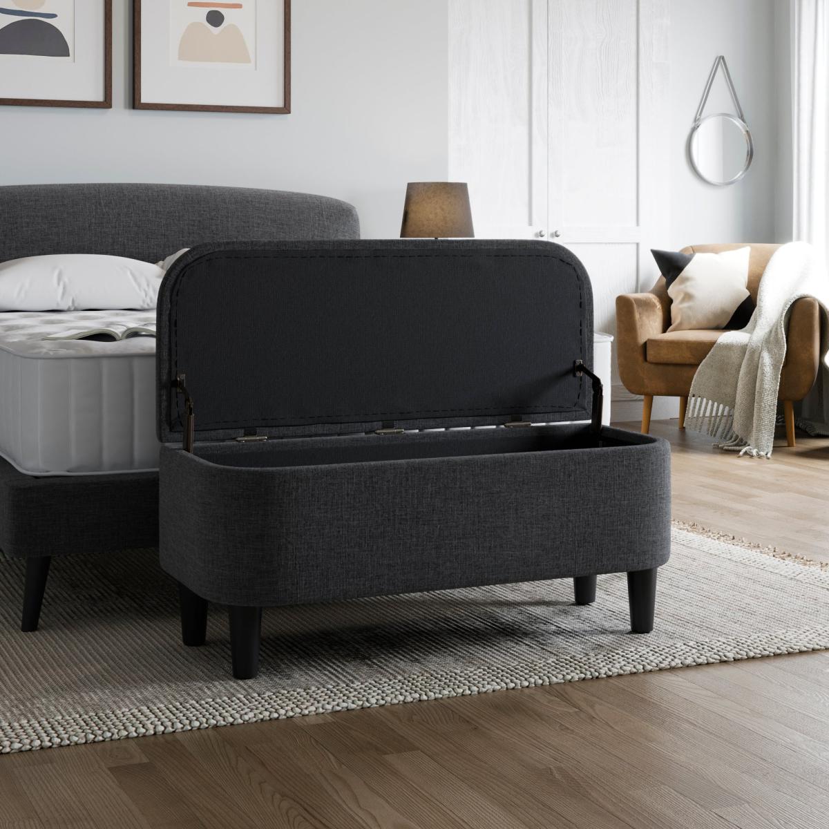Modern Curves Woven End of Bed Storage Ottoman Charcoal – image 2