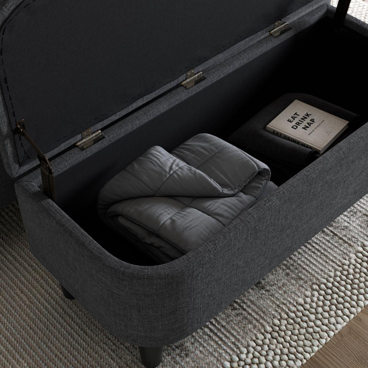 Modern Curves Woven End of Bed Storage Ottoman Charcoal – image 3