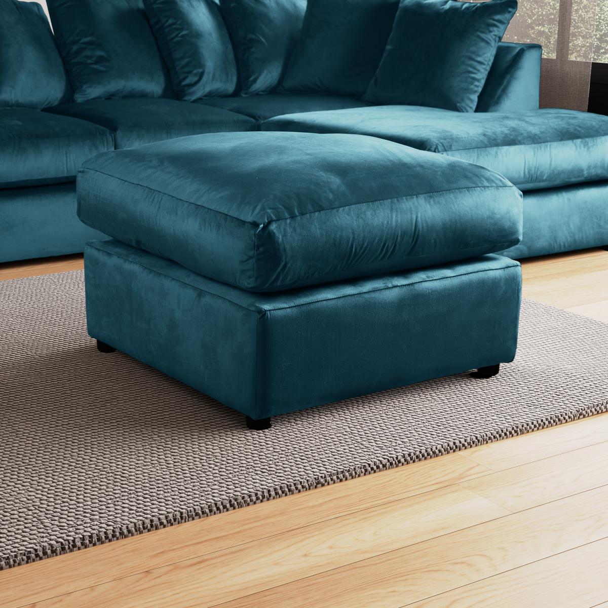 Blake Velvet Footstool Teal (Blue) – image 1