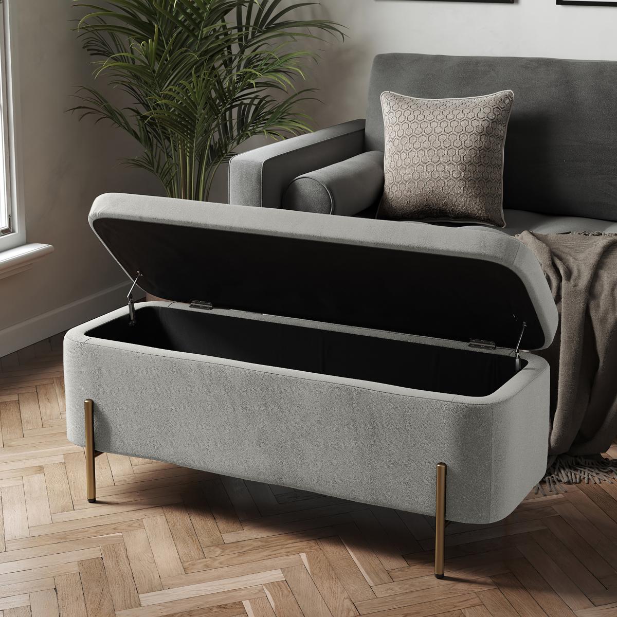 Ivy Velvet Storage Ottoman Velvet Grey – image 2