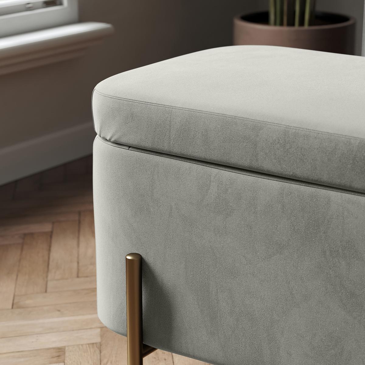 Ivy Velvet Storage Ottoman Velvet Grey – image 3
