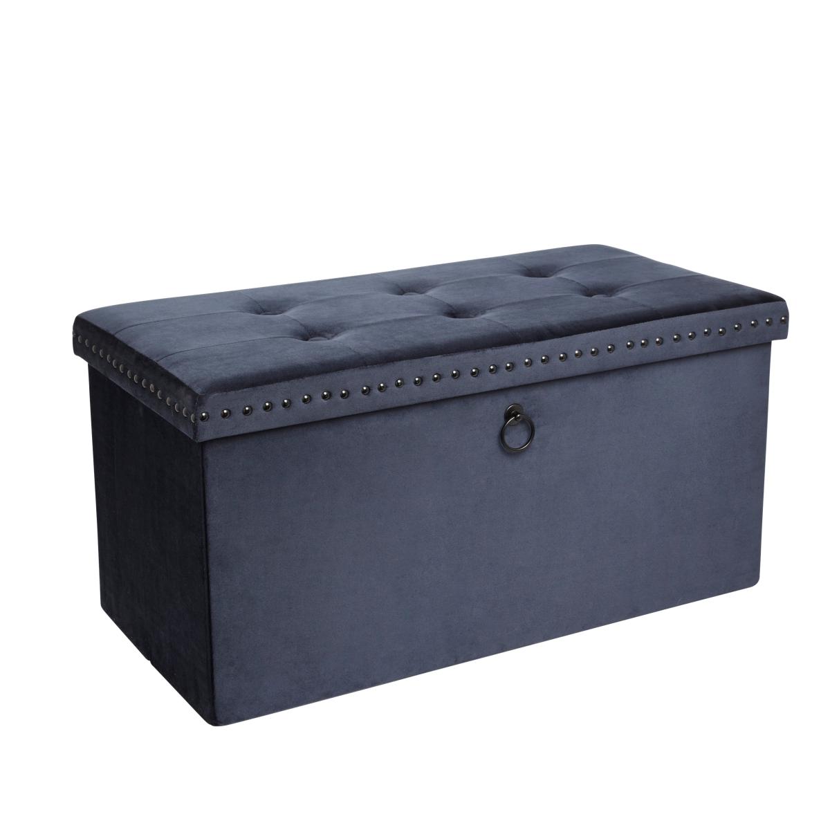 Luxe Traveller Navy Velvet Ottoman Navy Blue – image 4