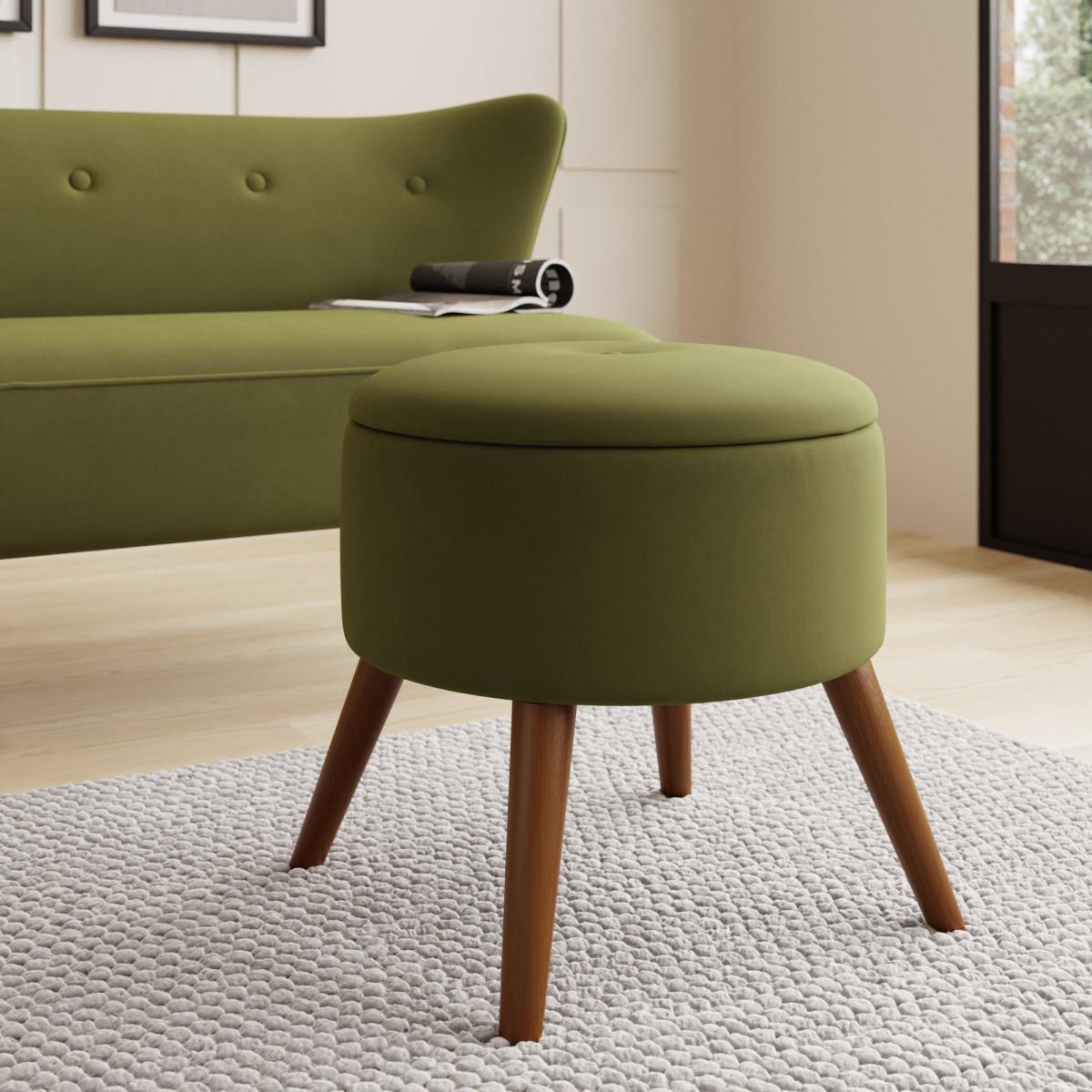 Eliza Velvet Storage Footstool Olive (Green) – image 1