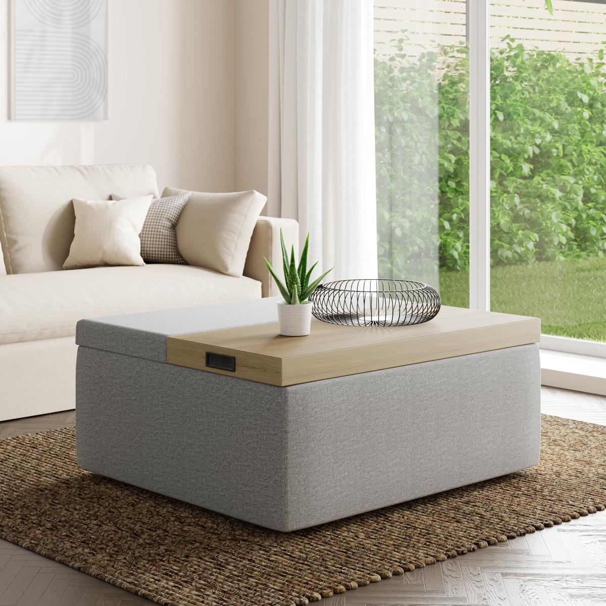 Logan Flatweave Storage Table Footstool Grey – image 2