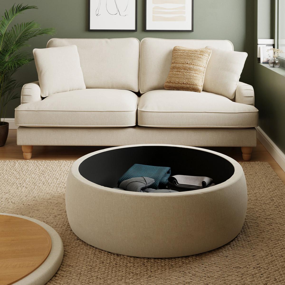 Large Round Storage Pouffe, Luna Natural Natural – image 2