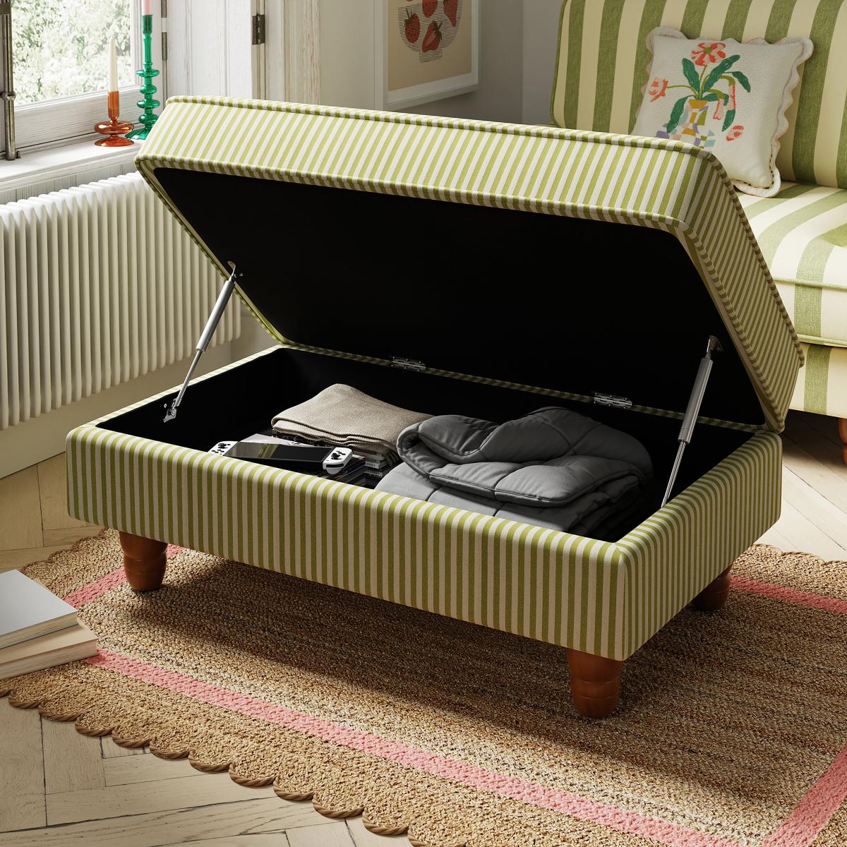Beatrice Pinstripe Green Large Footstool Green – image 2