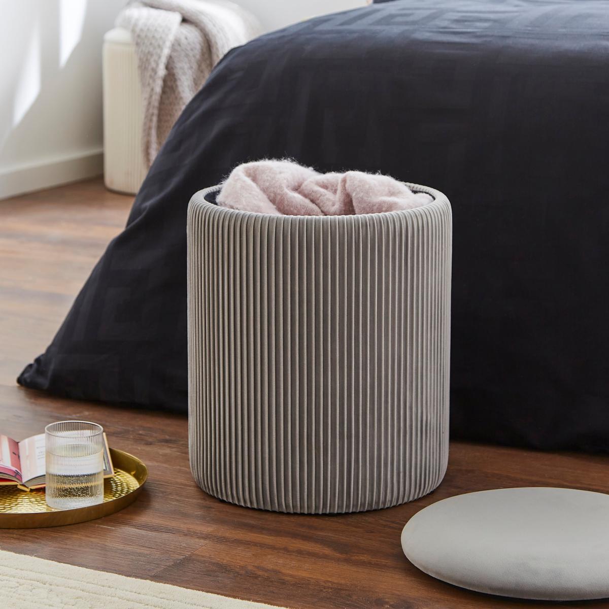 Ribbed Velvet Storage Footstool Grey – image 2