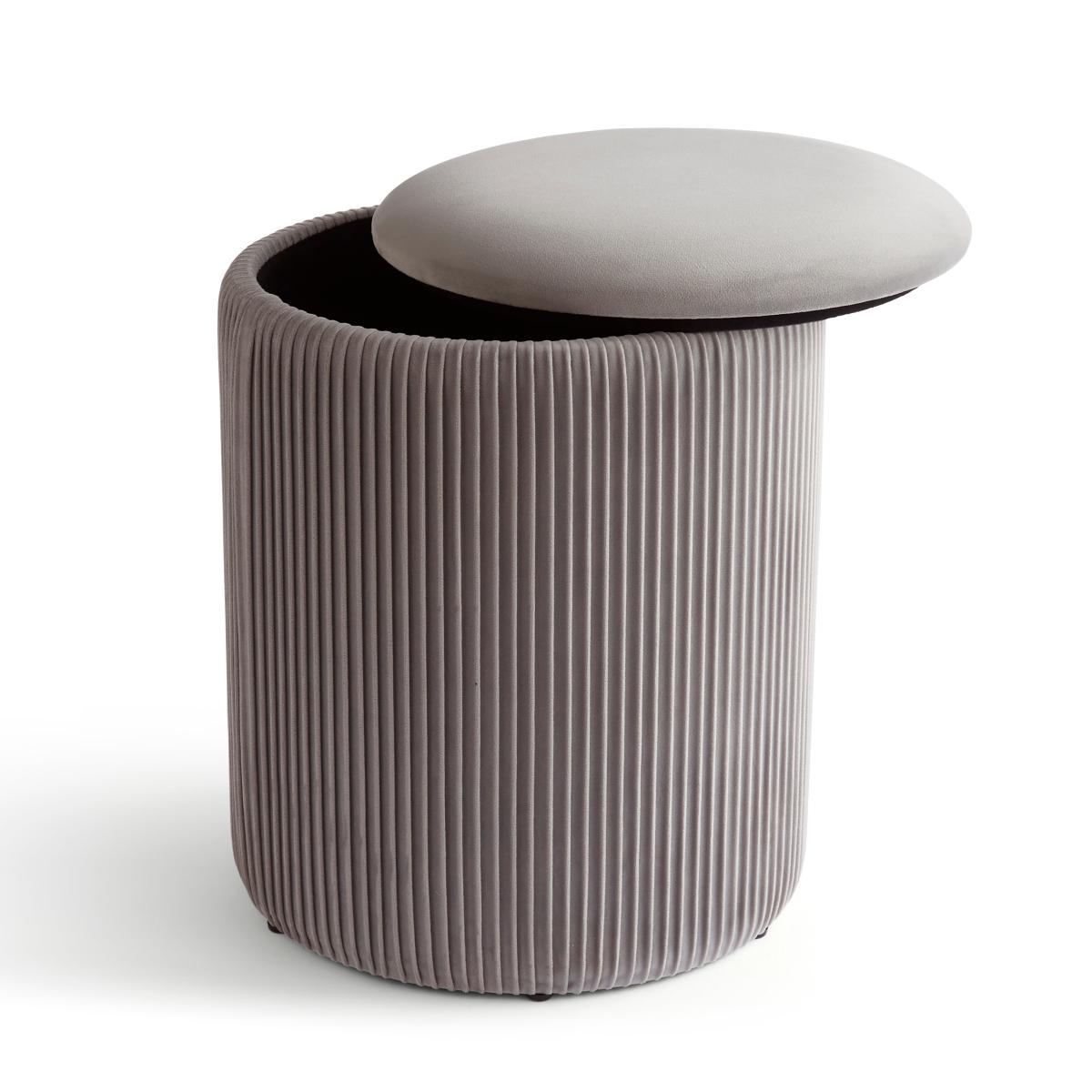 Ribbed Velvet Storage Footstool Grey – image 6
