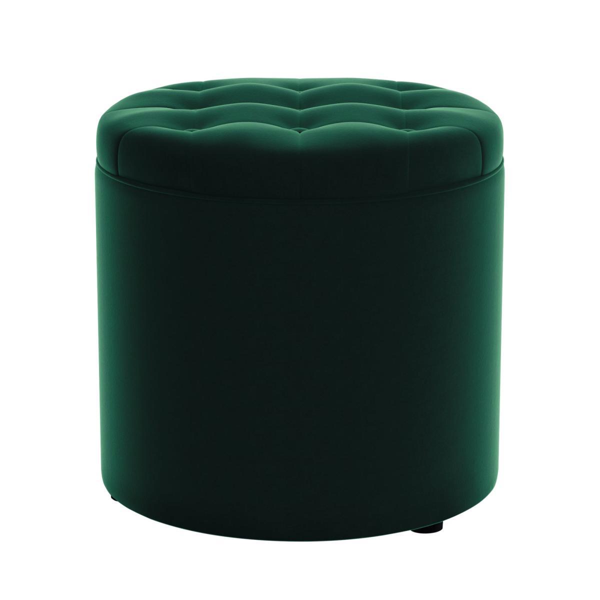 Oswald Velvet Round Storage Footstool Bottle (Green) – image 2