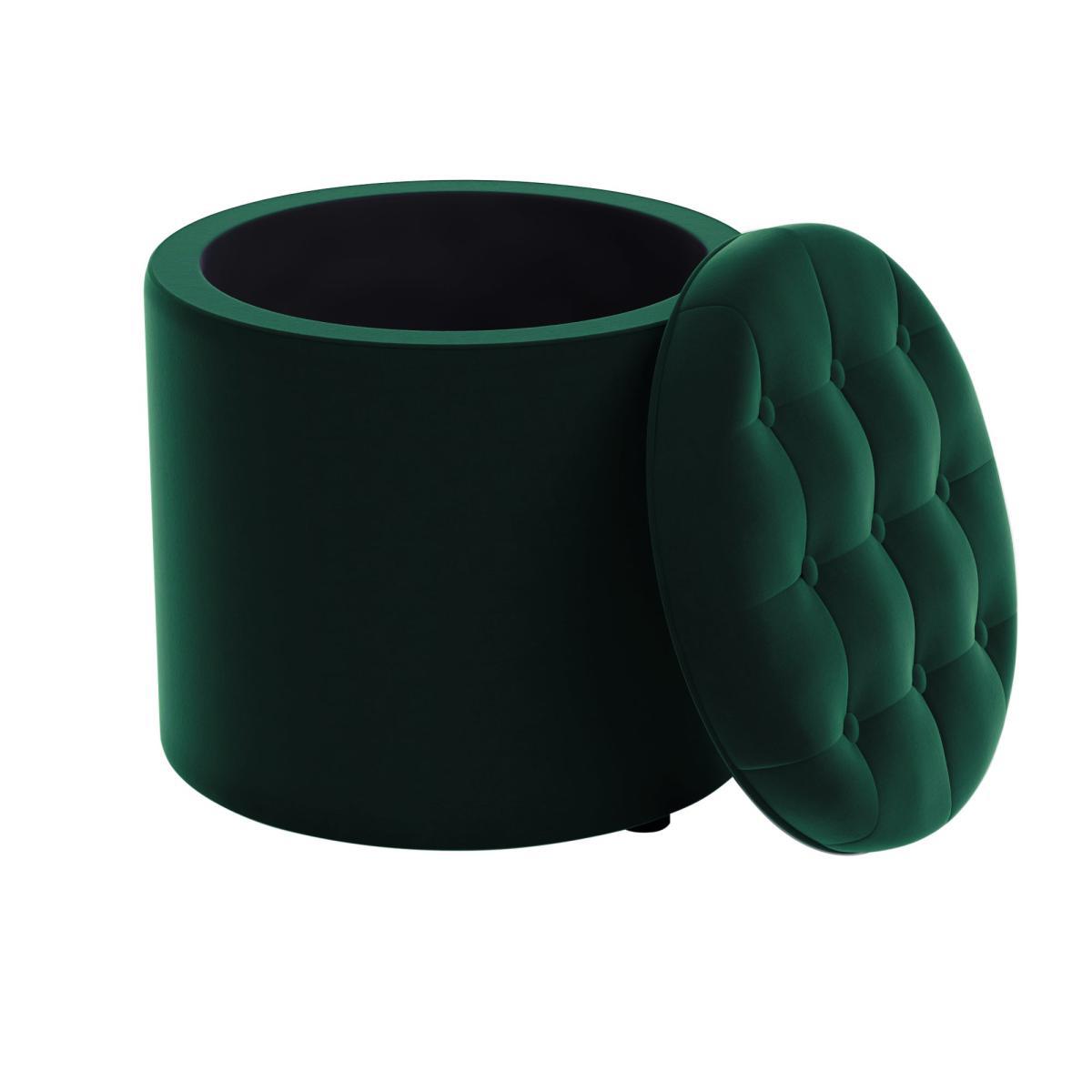 Oswald Velvet Round Storage Footstool Bottle (Green) – image 3