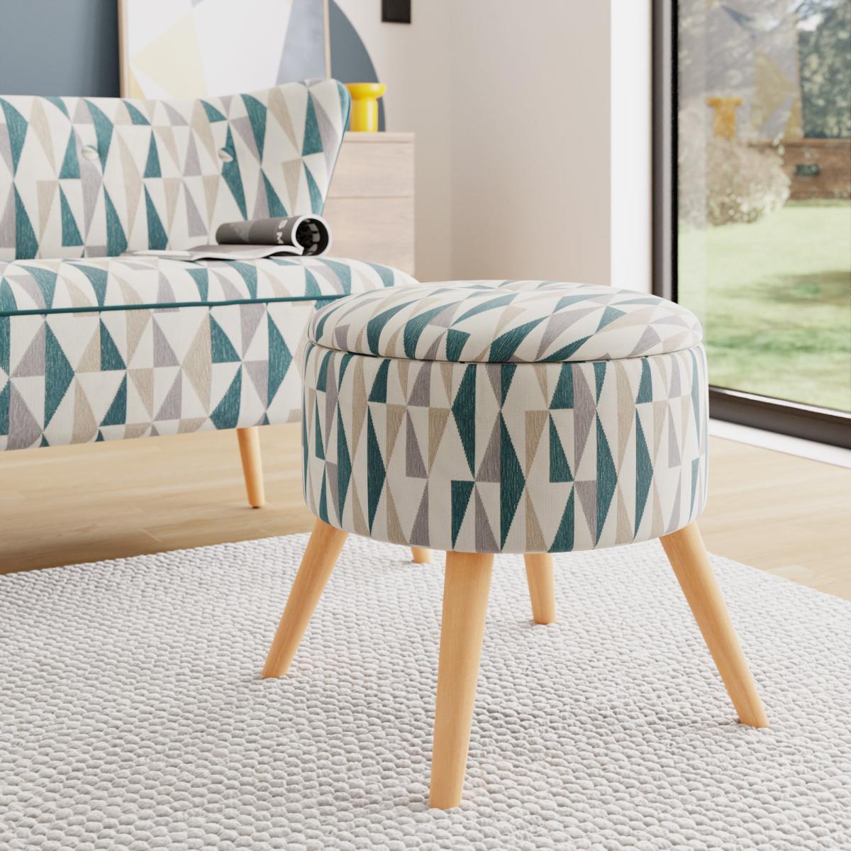 Eliza Triangle Jacquard Storage Footstool Peacock – image 1