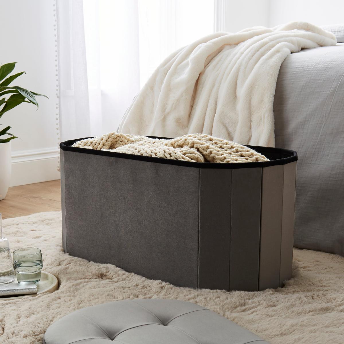 Velvet Lozenge Ottoman Grey – image 2