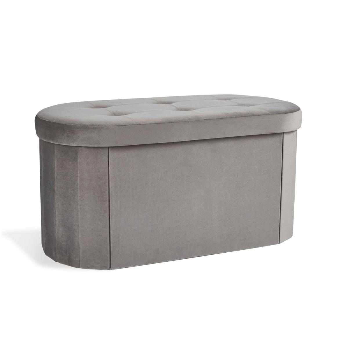 Velvet Lozenge Ottoman Grey – image 4