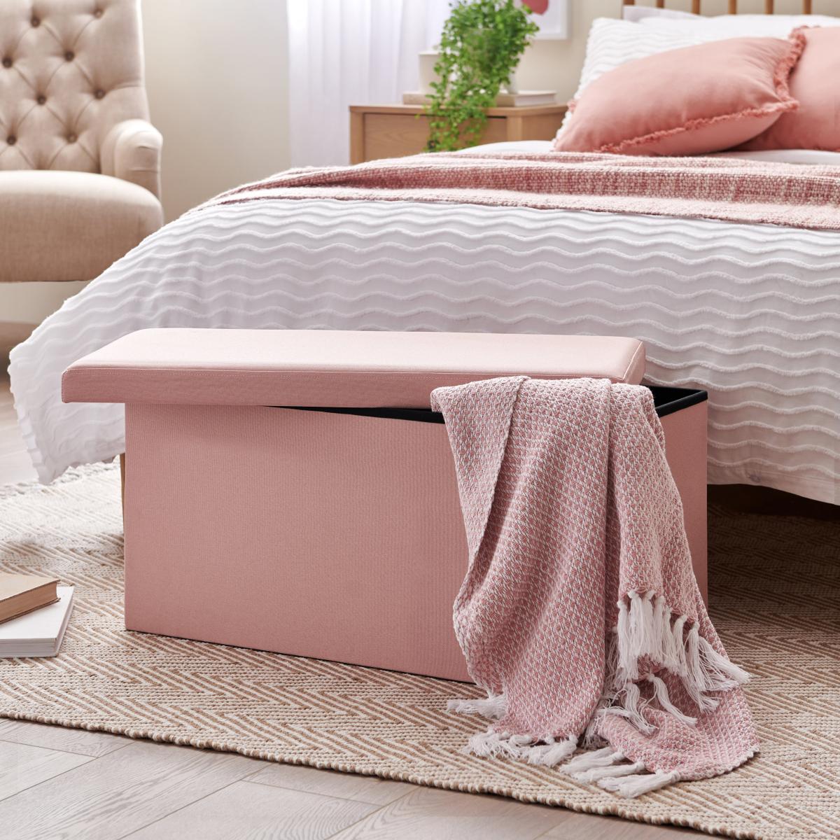 Faux Linen Ottoman Pink – image 2