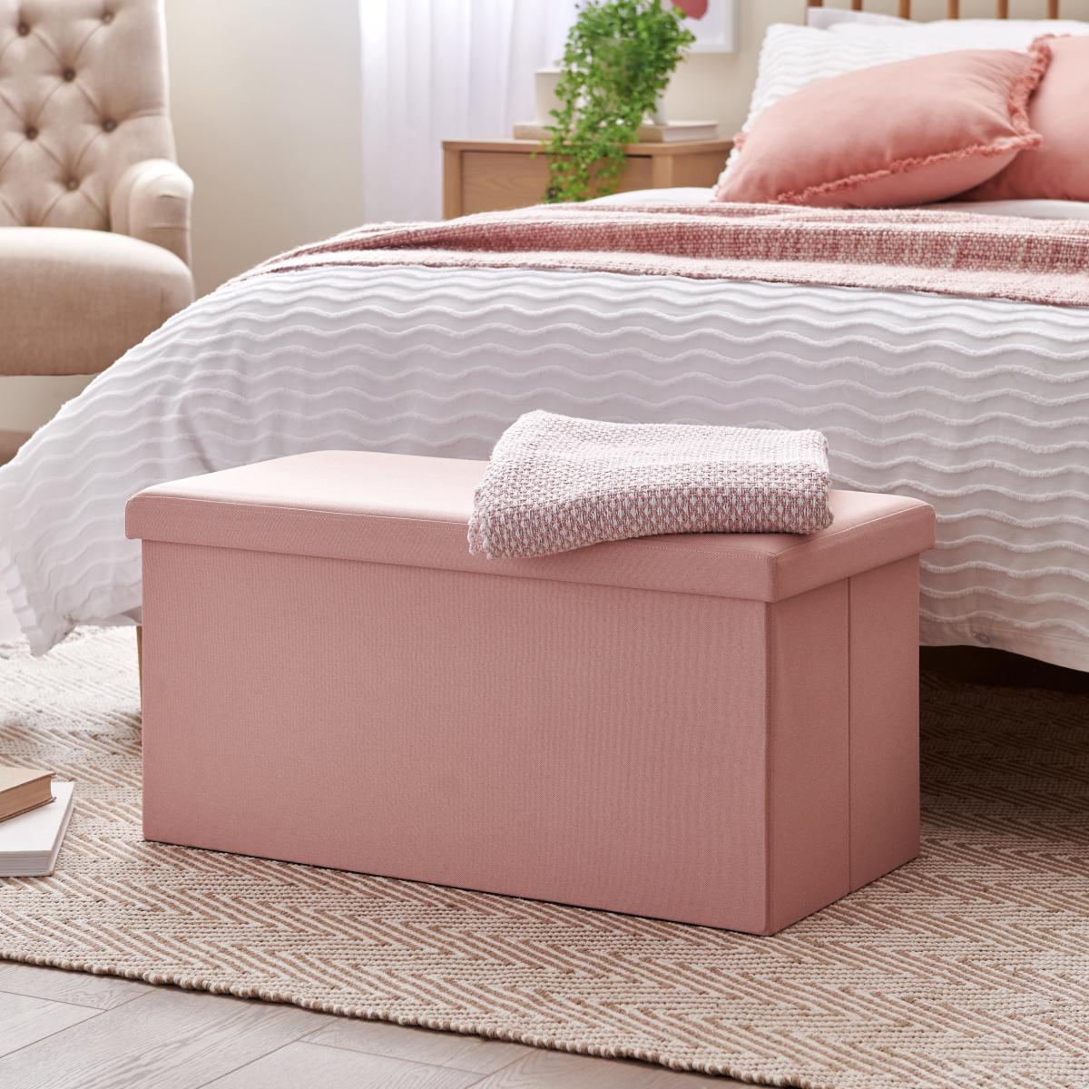 Faux Linen Ottoman Pink – image 1