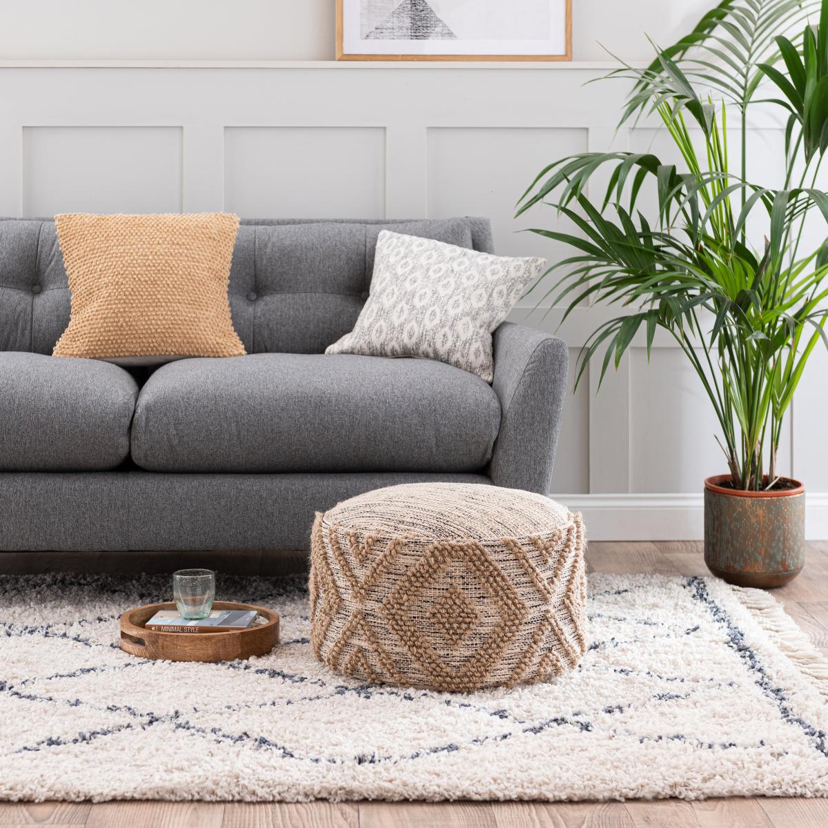 Aztec Jute Bobble Pouffe Natural – image 1