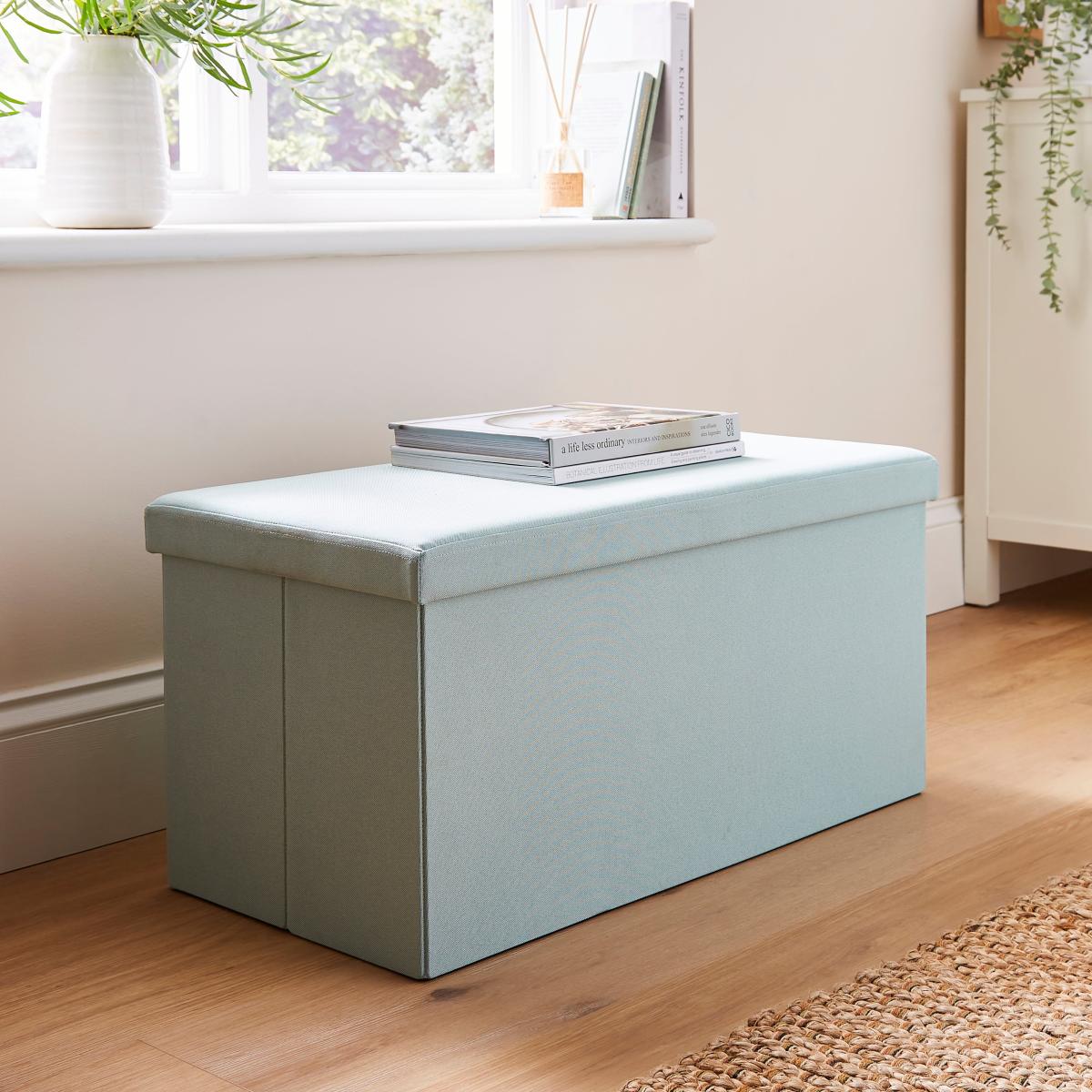 Faux Linen Ottoman Light Blue – image 1