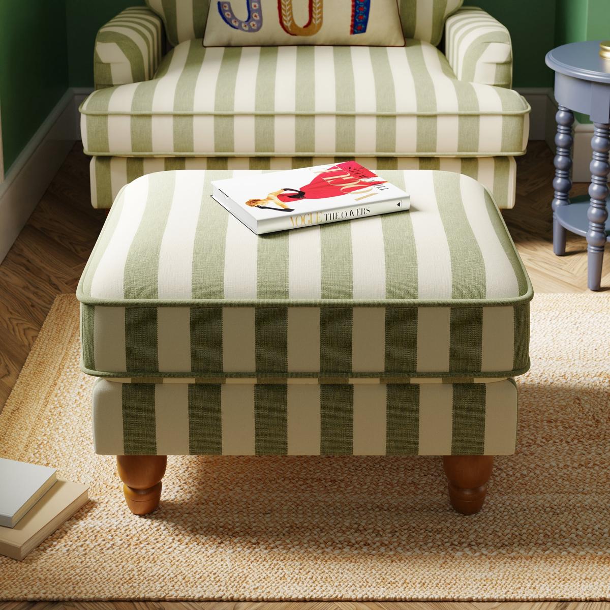 Beatrice Woven Stripe Footstool Woven Stripe Olive – image 2