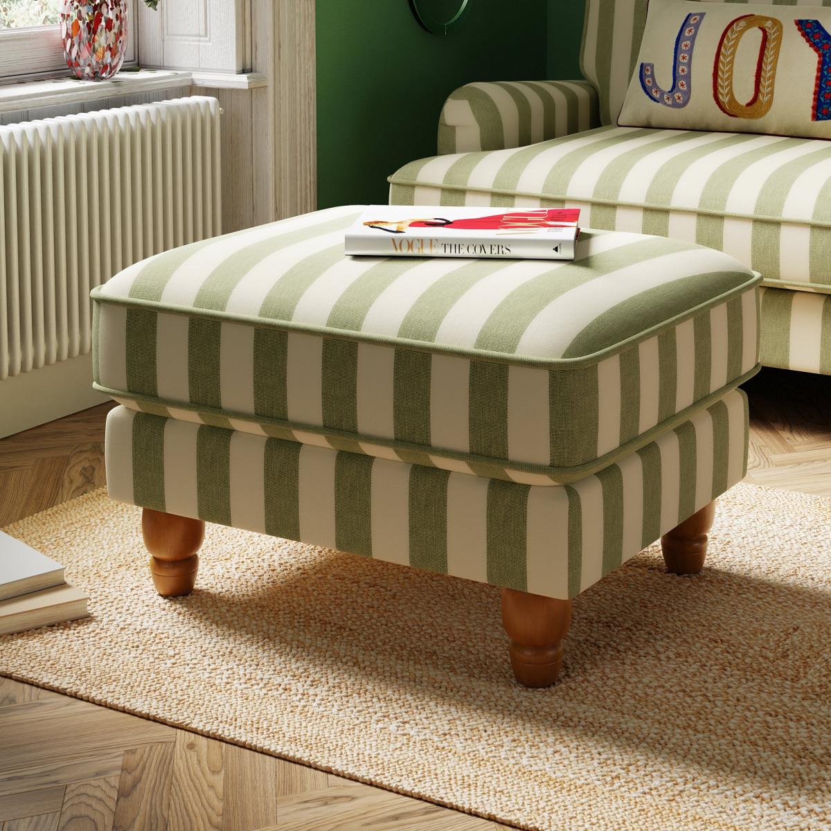 Beatrice Woven Stripe Footstool Woven Stripe Olive – image 1