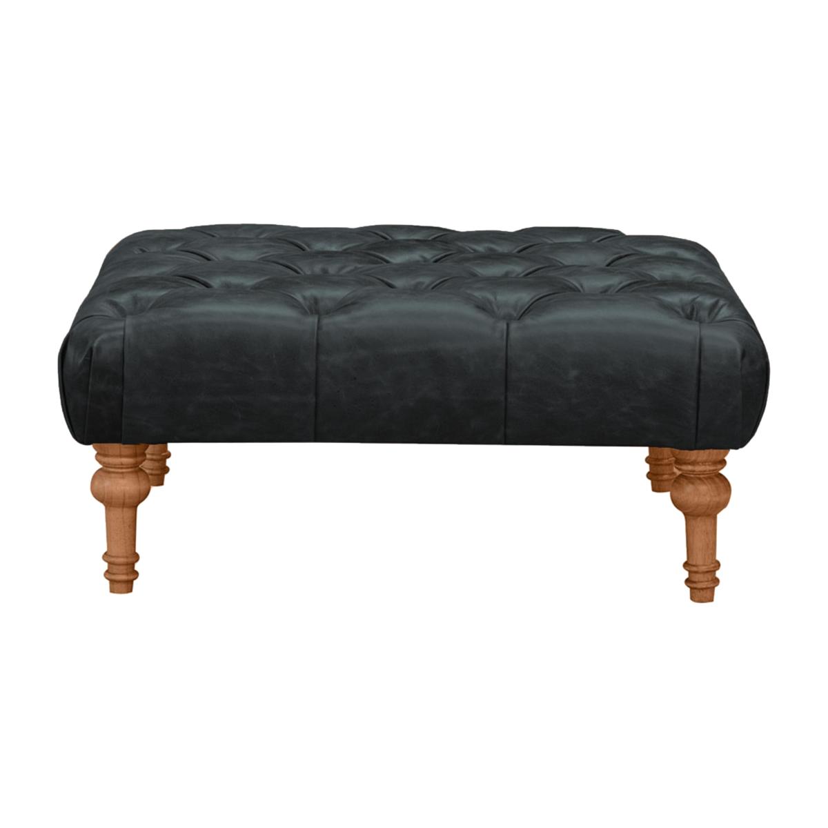 Alexander and James - Chesterfield Collection Small Leather Footstool - Indigo - Oak Feet