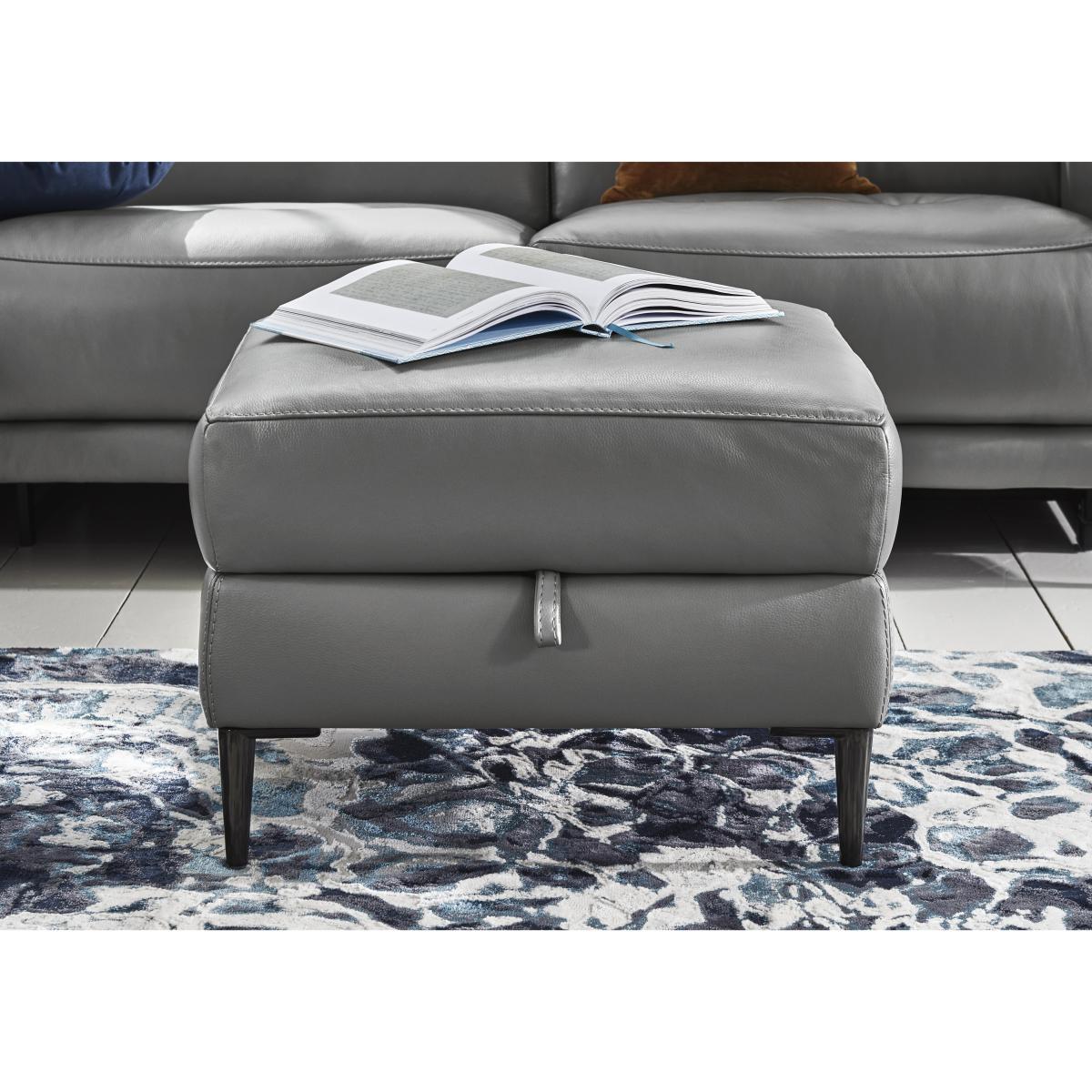 Adama Leather Storage Footstool - Grey- World of Leather – image 2