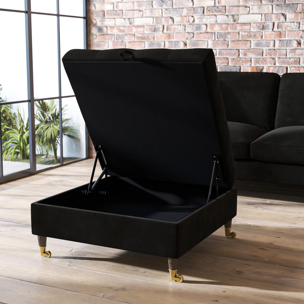 Ottoman Storage Footstool in Buttoned Black Velvet - Spencer – image 2