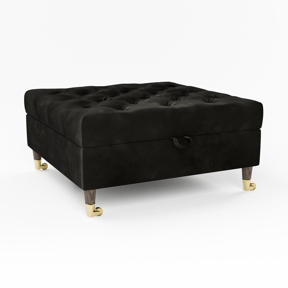 Ottoman Storage Footstool in Buttoned Black Velvet - Spencer – image 3