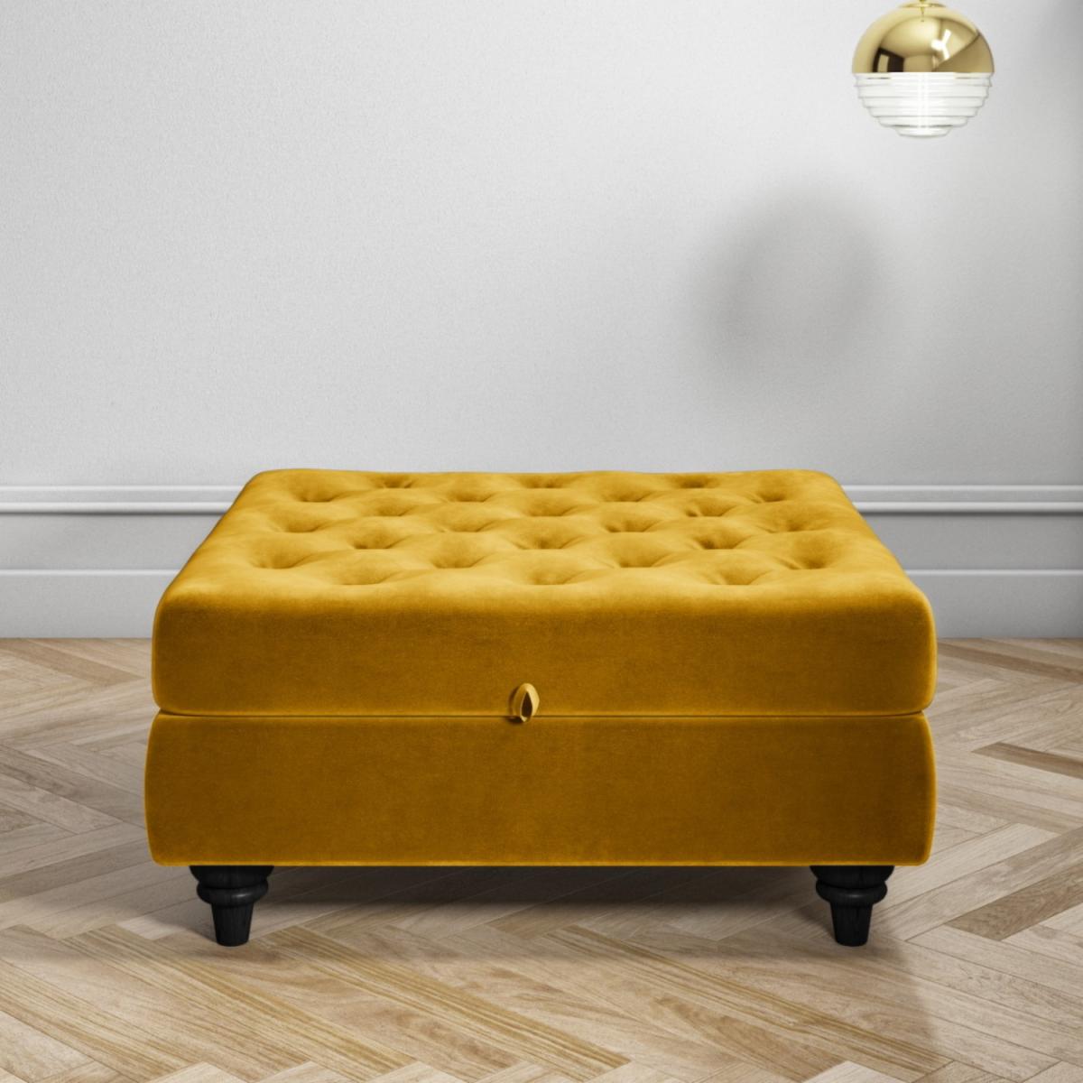 Mustard Velvet Footstool with Storage - Inez – image 4