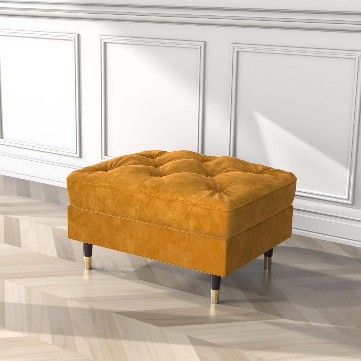 Buttoned Velvet Footstool in Mustard - Cole – image 4